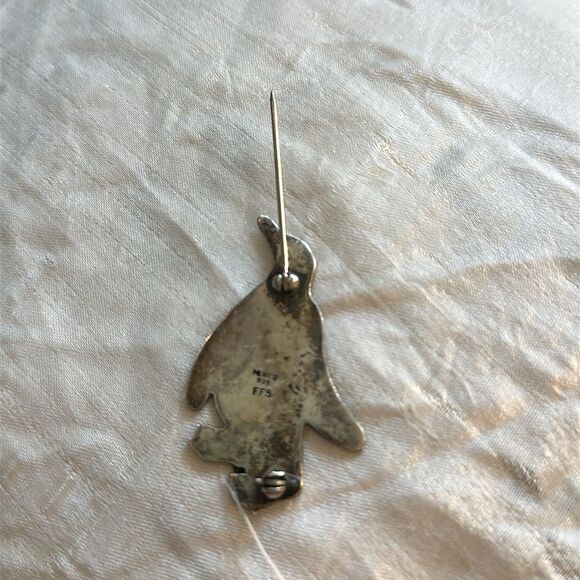 Vintage 925 Silver Mexico Black Enamel Painted Penguin Brooch/Pin - Picture 4 of 5